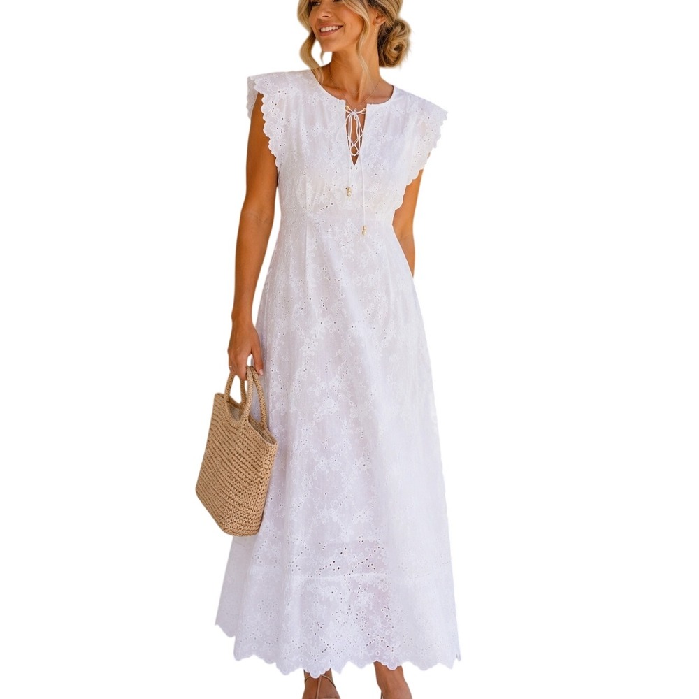 NWT Tyler Böe White Eyelet Cotton Eyelet Maxi Dress – Size Large
